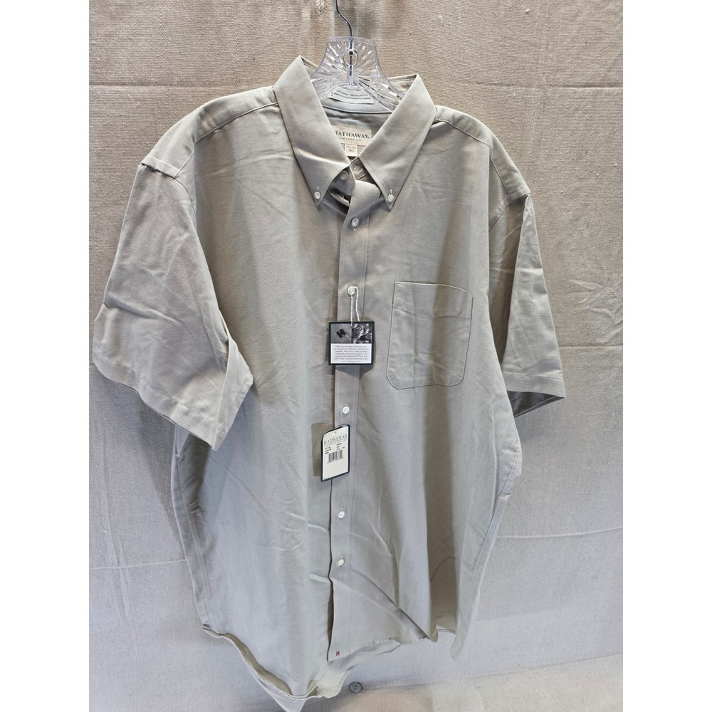 Hathaway Classic Mens Short Sleeve Button Down Shirt Khaki Tan 17.5 Tall NWT